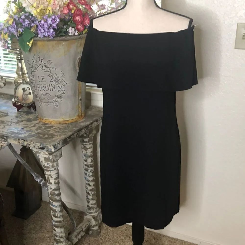 Chanler Henry Black Ruffle Off Shoulder Dress
